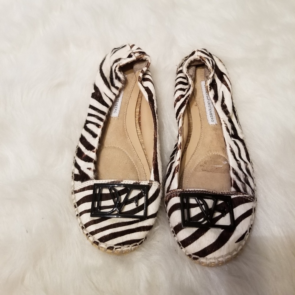 Diane Von Furstenberg Zebra Print Espadrile Flats